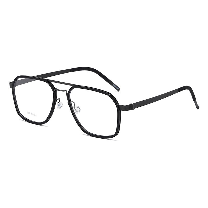 Zirosat Unisex Full Rim Polygon Double Bridge Titanium Acetate Eyeglasses 9753 Full Rim Zirosat black