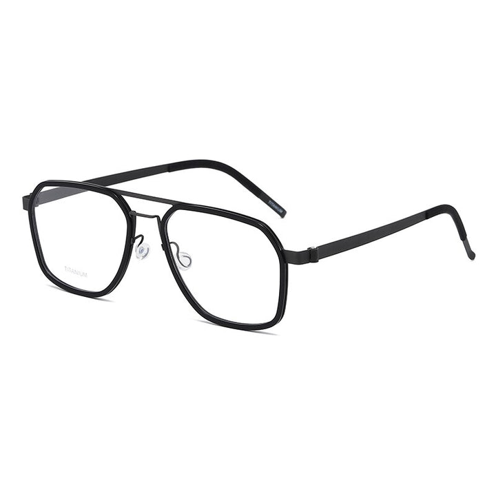 Zirosat Unisex Full Rim Polygon Double Bridge Titanium Acetate Eyeglasses 9753 Full Rim Zirosat black