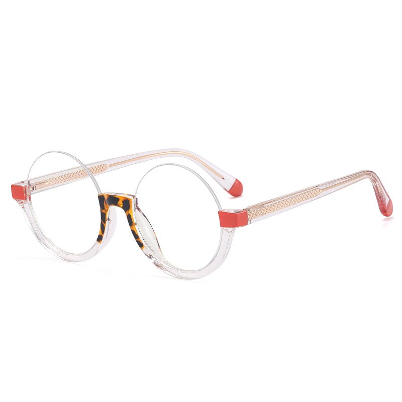 CCspace Unisex Semi Rim Round Tr 90 Titanium Eyeglasses 55611 Semi Rim CCspace China OrangeLeopard