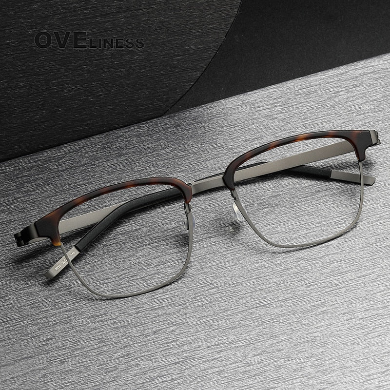 Oveliness Unisex Full Rim Square Screwless Acetate Titanium Eyeglasses 9835 Full Rim Oveliness