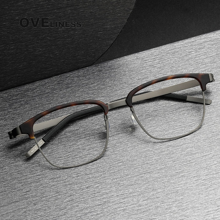 Oveliness Unisex Full Rim Square Screwless Acetate Titanium Eyeglasses 9835 Full Rim Oveliness