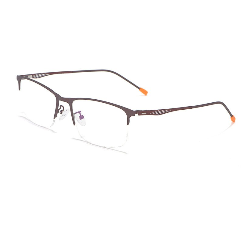 Reven Jate Unisex Semi Rim Square Alloy Eyeglasses P8836 Semi Rim Reven Jate brown