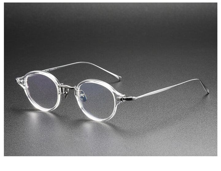 Muzz Men's Full Rim Small Round Acetate Titanium Eyeglasses 180 Full Rim Muzz Transparent Silver