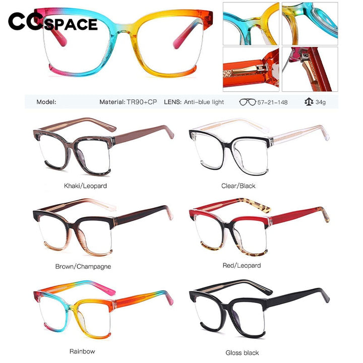 CCspace Women's Semi Rim Square Tr 90 Eyeglasses 54628 Semi Rim CCspace