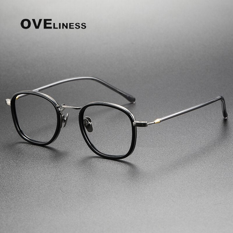 Oveliness Unisex Full Rim Round Square Acetate Titanium Eyeglasses 121 Full Rim Oveliness black gun  