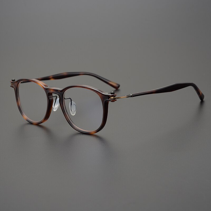 Gatenac Unisex Full Rim Round Acetate Titanium Eyeglasses Gxyj826 Full Rim Gatenac Tortoise
