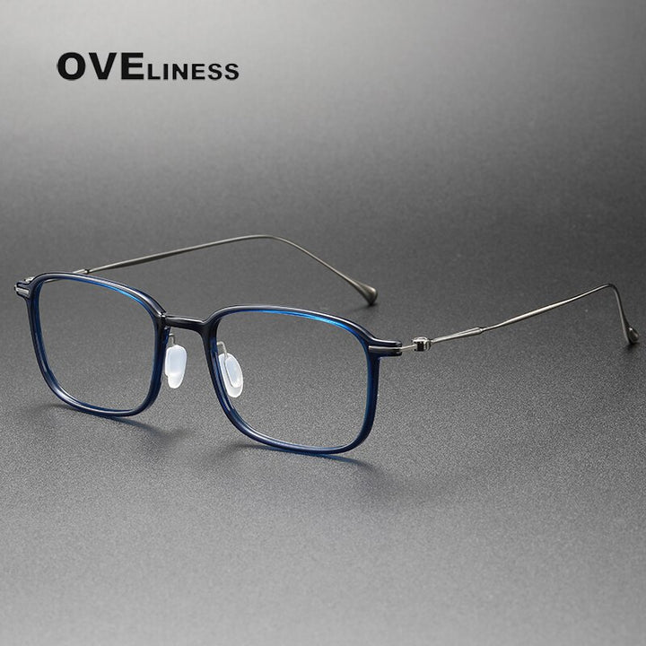 Oveliness Unisex Full Rim Square Acetate Titanium Eyeglasses 8644 Full Rim Oveliness blue