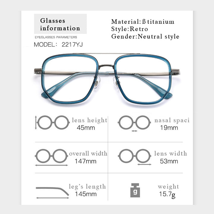 Hotochki Men's Full Rim Square Tr 90 Titanium Frame Eyeglasses 2217yj Full Rim Hotochki