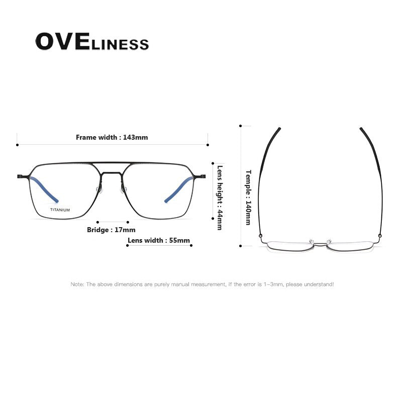 Oveliness Unisex Full Rim Square Double Bridge Titanium Eyeglasses 5517 Full Rim Oveliness