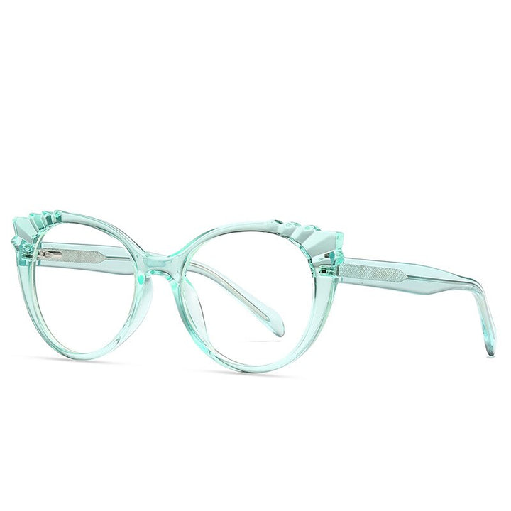 CCspace Women's Full Rim Round Cat Eye Tr 90 Titanium Frame Eyeglasses 54303 Full Rim CCspace China Green