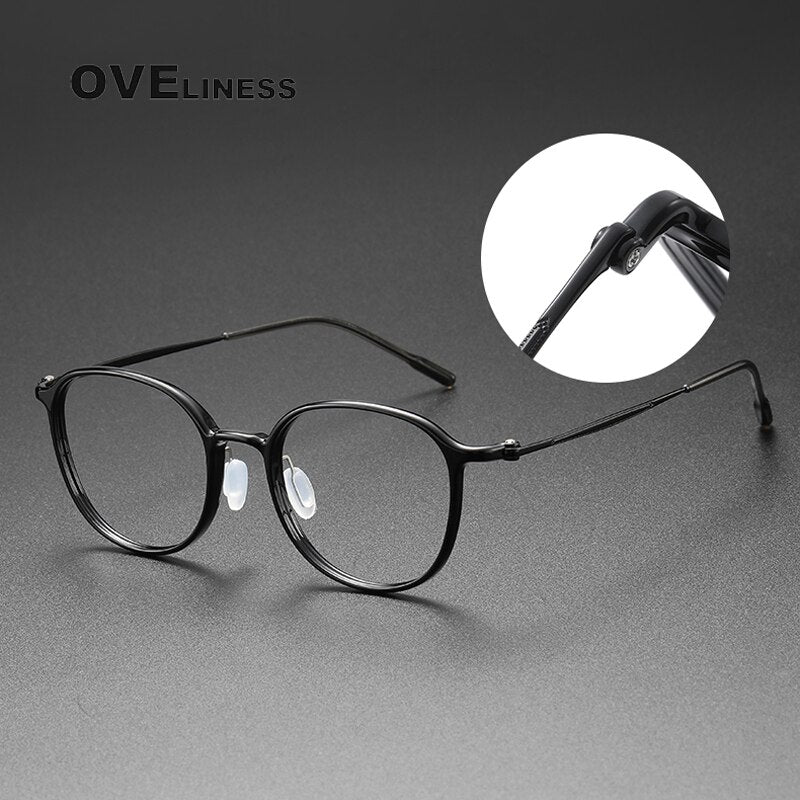 Oveliness Unisex Full Rim Round Square Acetate Titanium Eyeglasses 8633 Full Rim Oveliness