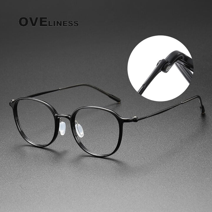 Oveliness Unisex Full Rim Round Square Acetate Titanium Eyeglasses 8633 Full Rim Oveliness