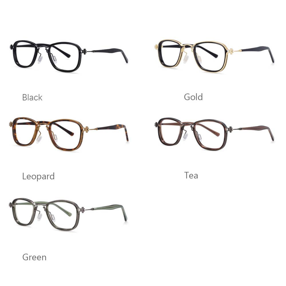 CCspace Unisex Full Rim Square Round Acetate Alloy Steampunk Frame Eyeglasses 54227 Full Rim CCspace