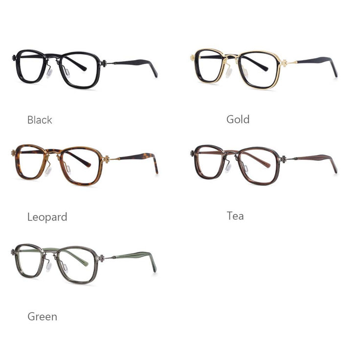 CCspace Unisex Full Rim Square Round Acetate Alloy Steampunk Frame Eyeglasses 54227 Full Rim CCspace