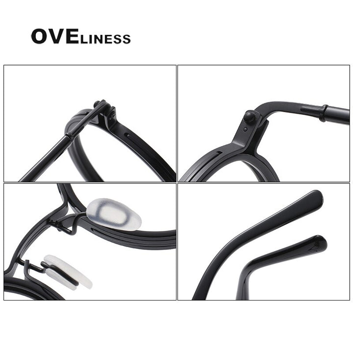 Oveliness Unisex Full Rim Round Acetate Titanium Eyeglasses 5862 Full Rim Oveliness
