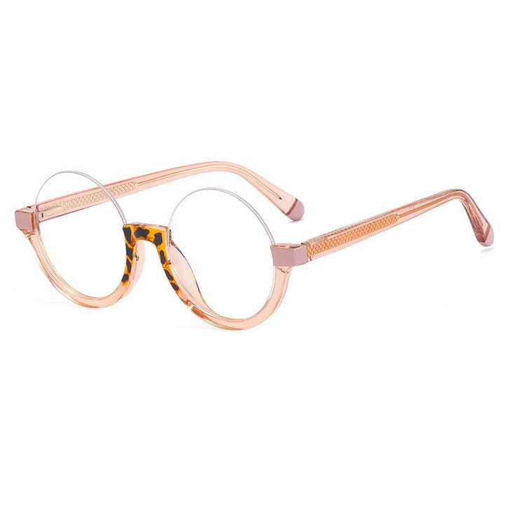 CCspace Unisex Semi Rim Round Tr 90 Titanium Eyeglasses 55611 Semi Rim CCspace China PinkLeopard