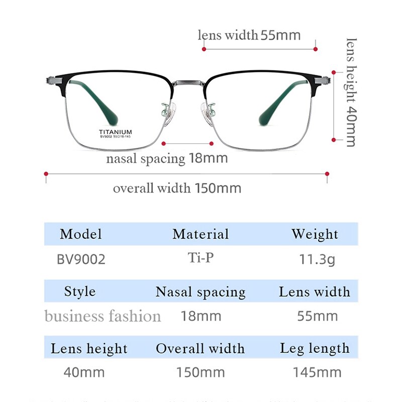 Hotochki Men's Semi Rim Square Titanium Alloy Frame Eyeglasses Bv9002 Semi Rim Hotochki
