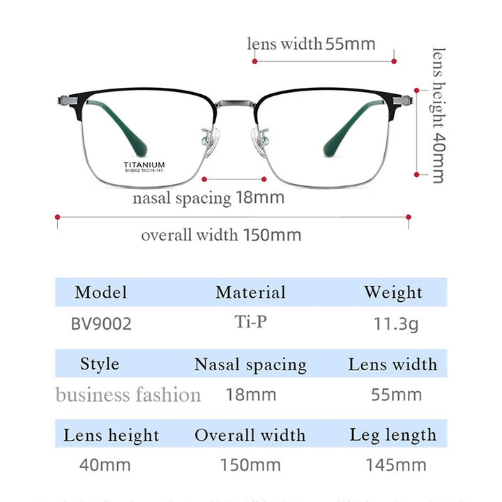 Hotochki Men's Semi Rim Square Titanium Alloy Frame Eyeglasses Bv9002 Semi Rim Hotochki