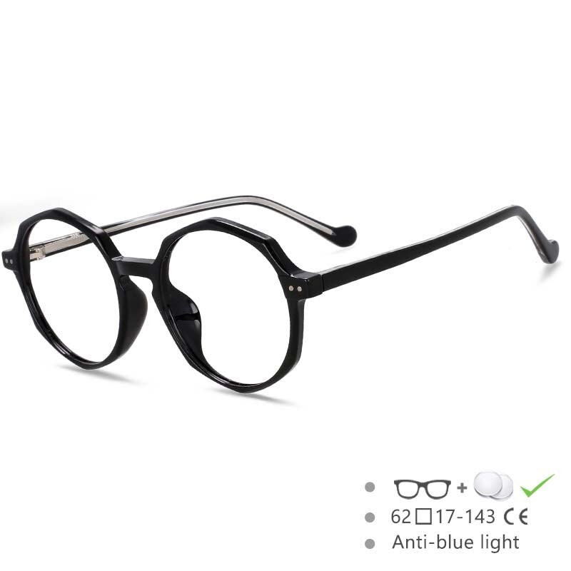 CCspace Unisex Full Rim Polygon Round Acetate Tr 90 Eyeglasses 53168 Full Rim CCspace China Black