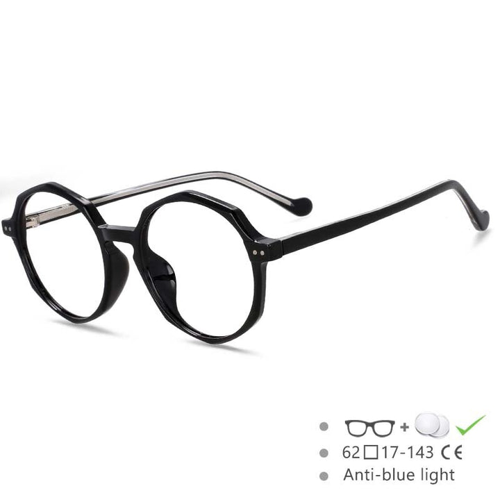 CCspace Unisex Full Rim Polygon Round Acetate Tr 90 Eyeglasses 53168 Full Rim CCspace China Black