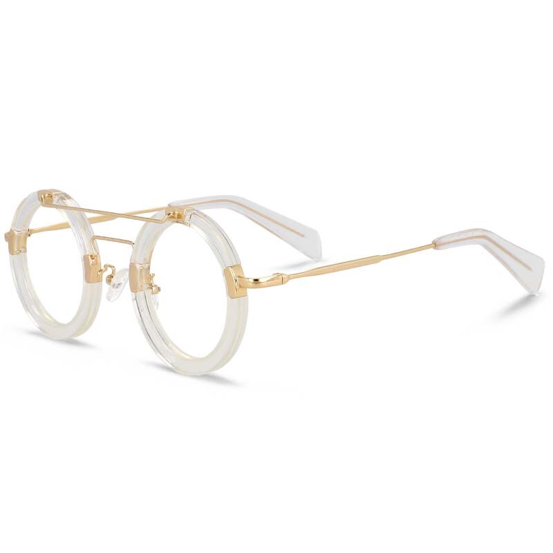 CCspace Unisex Full Rim Round Double Bridge Acetate Alloy Eyeglasses 55096 Full Rim CCspace Clear China