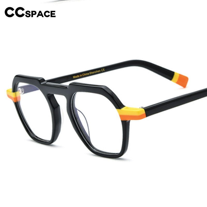 CCspace Unisex Full Rim Flat Top Round Acetate Titanium Eyeglasses 53330 Full Rim CCspace