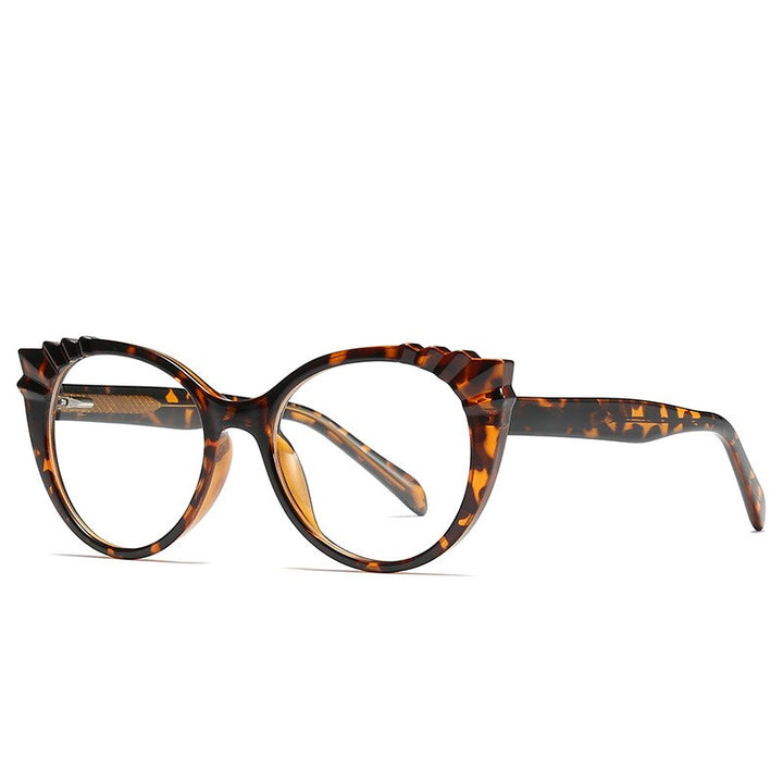 CCspace Women's Full Rim Round Cat Eye Tr 90 Titanium Frame Eyeglasses 54303 Full Rim CCspace China leopard