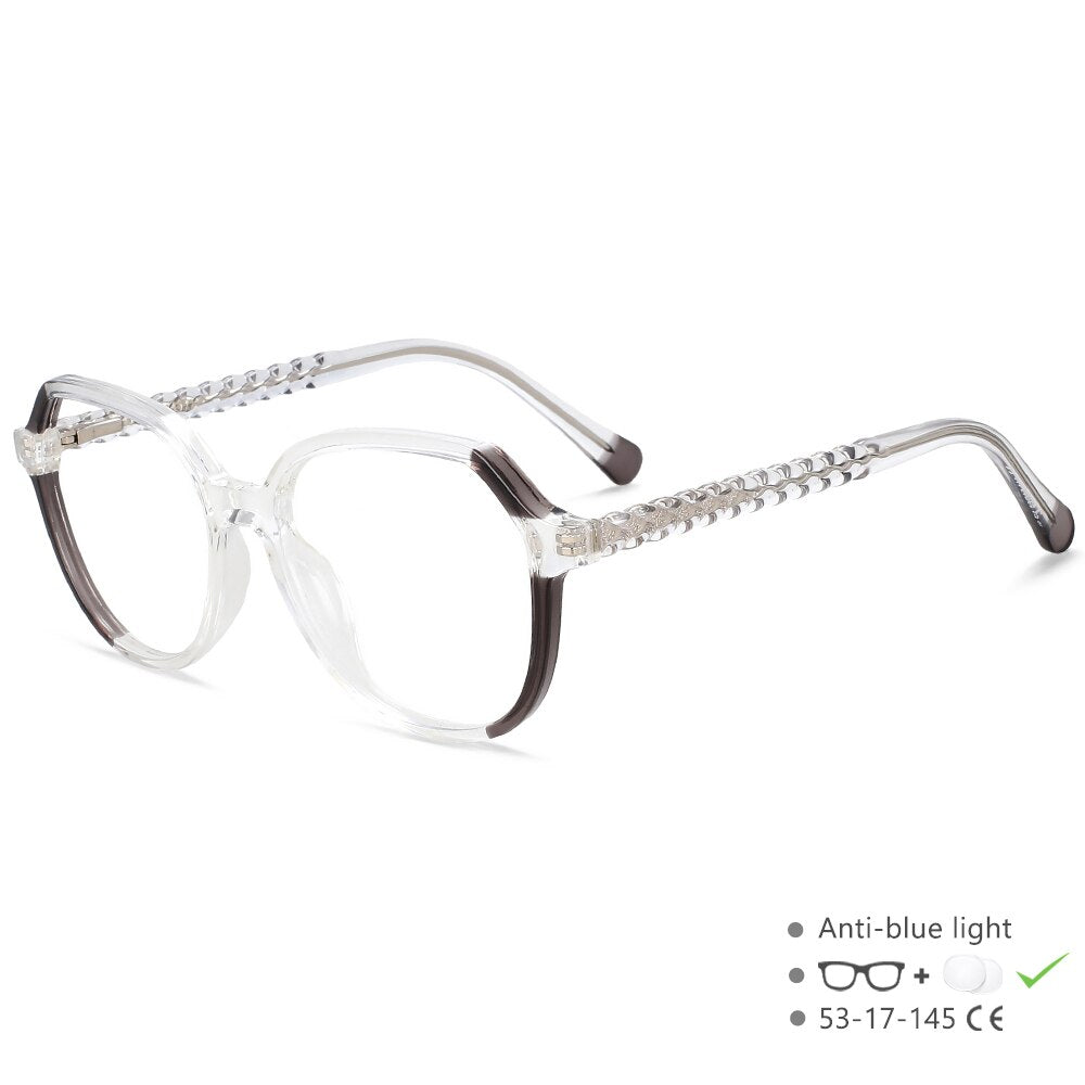 CCspace Unisex Full Rim Polygonal Tr 90 Titanium Eyeglasses 55708 Full Rim CCspace China Gray