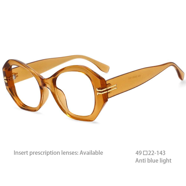 CCspace Unisex Oversized Round Resin Alloy Rivet Frame Eyeglasses 54432 Full Rim CCspace China Champagne
