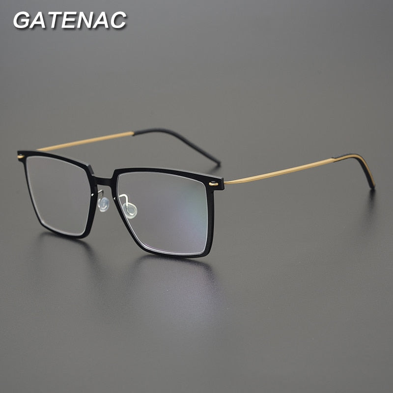 Gatenac Unisex Full Rim Square Acetate Titanium Eyeglasses Gxyj949 Full Rim Gatenac