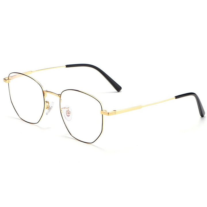 Yimaruili Unisex Full Rim Polygon Titanium Eyeglasses 9005 Full Rim Yimaruili Eyeglasses Black Gold