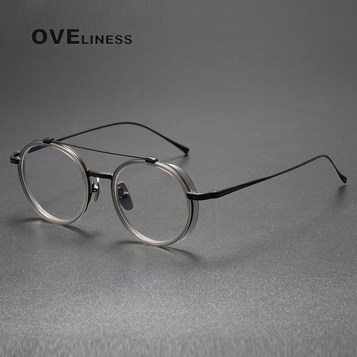Oveliness Unisex Full Rim Square Double Bridge Acetate Titanium Eyeglasses Kj32 Full Rim Oveliness grey