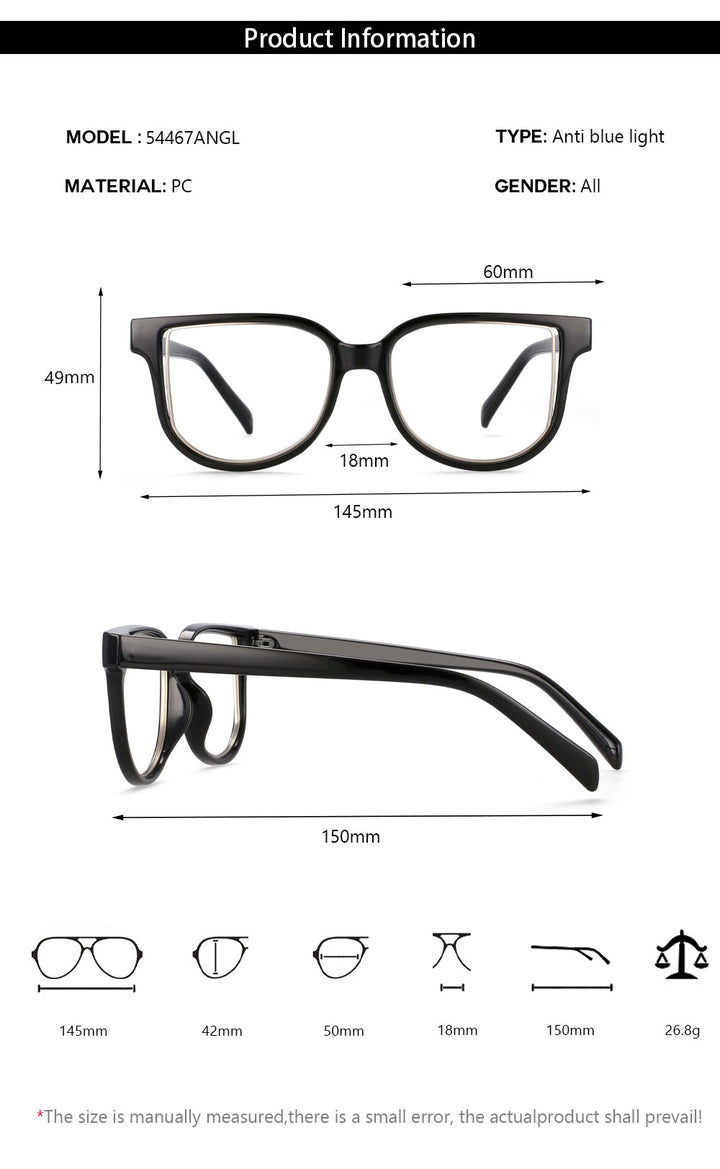 CCspace Unisex Full Rim Square Resin Frame Eyeglasses 54476 Full Rim CCspace