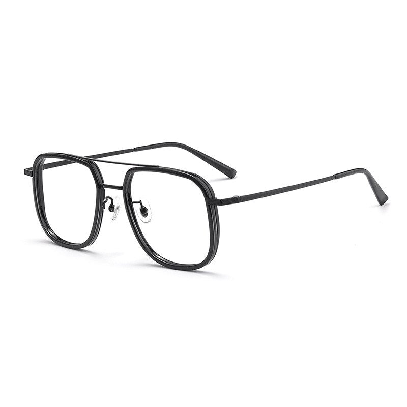 Hdcrafter Unisex Full Rim Big Square Double Bridge Tr 90 Titanium Eyeglasses 2218YJ Full Rim Hdcrafter Eyeglasses Black