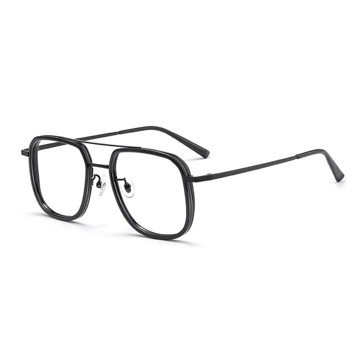 Hdcrafter Unisex Full Rim Big Square Double Bridge Tr 90 Titanium Eyeglasses 2218YJ Full Rim Hdcrafter Eyeglasses Black