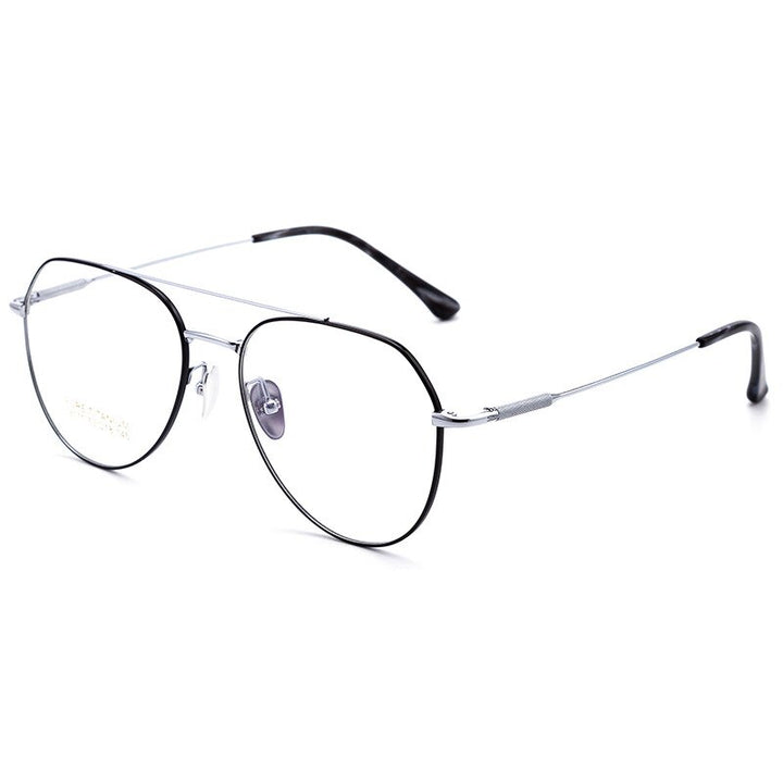 CCspace Unisex Full Rim Oval Double Bridge Big Titanium Eyeglasses 55642 Full Rim CCspace BlackSilver China