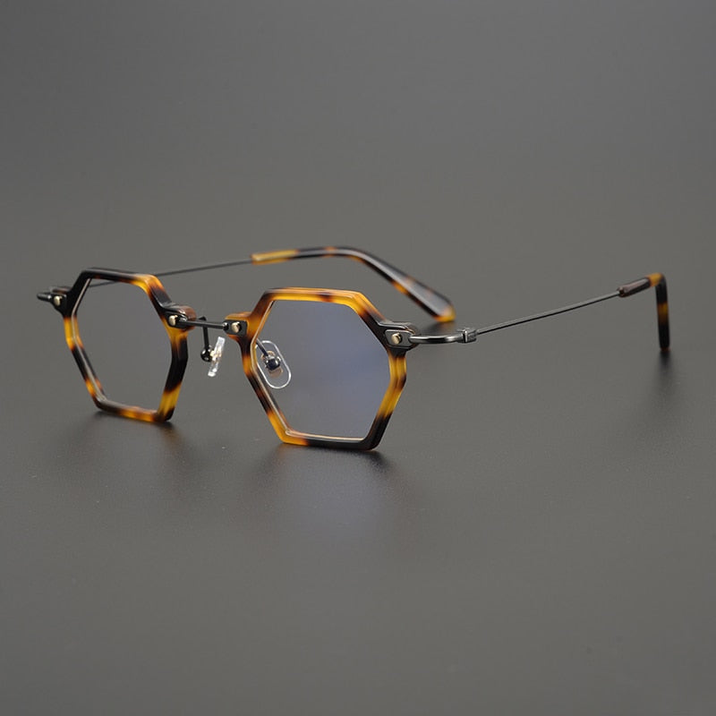 Gatenac Unisex Full Rim Polygonal Square Titanium Acetate Frame Eyeglasses Gxyj754 Full Rim Gatenac Tortoise