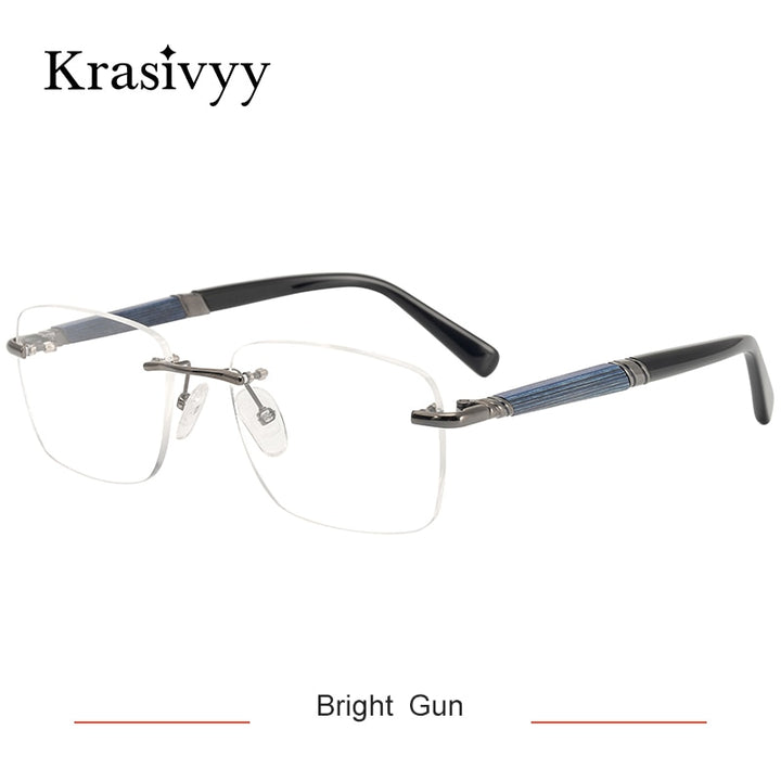 Krasivyy Unisex Rimless Square Titanium Wooden Eyeglasses Ls01 Rimless Krasivyy Bright  Gun China
