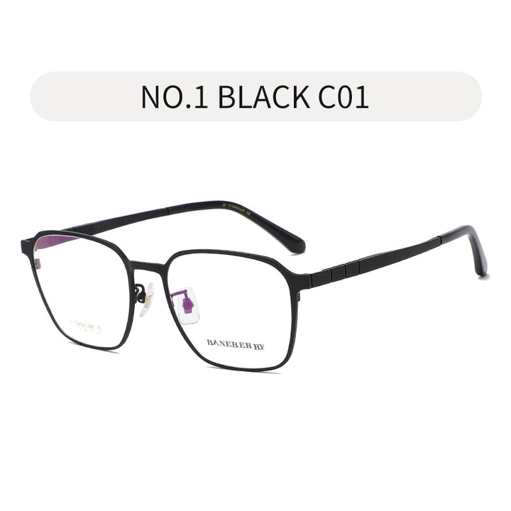 Reven Jate Unisex Full Rim Square Titanium Frame Eyeglasses 71075 Full Rim Reven Jate black
