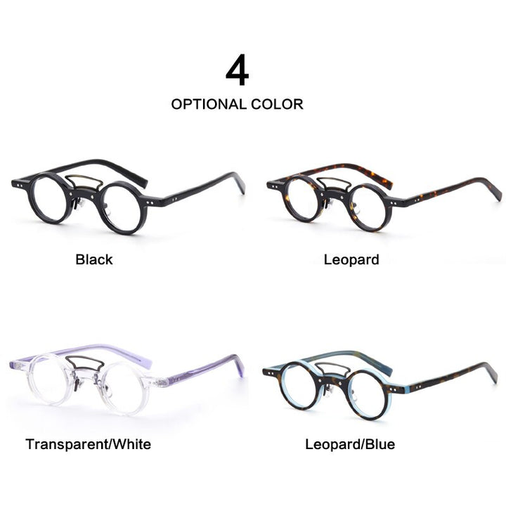 Muzz Unisex Full Rim Small Round Acetate Double Bridge Hand Crafted Frame Eyeglasses 56011 Full Rim Muzz