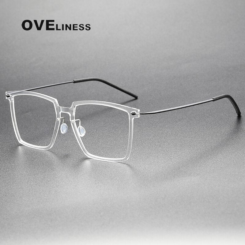 Oveliness Unisex Full Rim Square Acetate Titanium Eyeglasses Full Rim Oveliness transparent