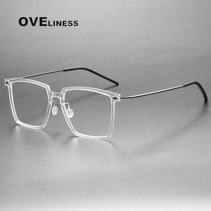 Oveliness Unisex Full Rim Square Acetate Titanium Eyeglasses Full Rim Oveliness transparent