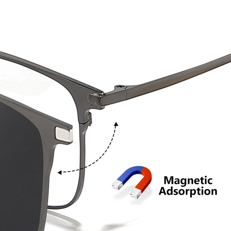 Hdcrafter Unisex Full Rim Square Alloy Eyeglasses Clip On Polarized Sunglasses 7012 With Clip Ons Hdcrafter Eyeglasses