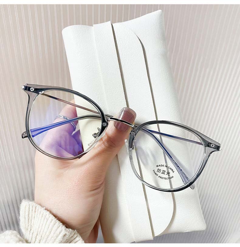 CCspace Unisex Full Rim Round Cat Eye Tr 90 Titanium Eyeglasses 55897 Full Rim CCspace Gray China
