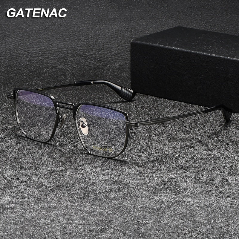Gatenac Unisex Full Rim Big Square Double Bridge Titanium Eyeglasses Gxyj1068 Full Rim Gatenac
