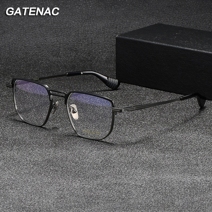 Gatenac Unisex Full Rim Big Square Double Bridge Titanium Eyeglasses Gxyj1068 Full Rim Gatenac