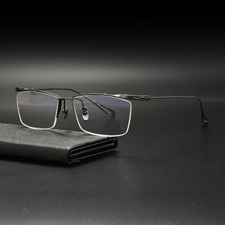 Gatenac Unisex Semi Rim Square Titanium Eyeglasses Gxyj936 Semi Rim Gatenac Gun
