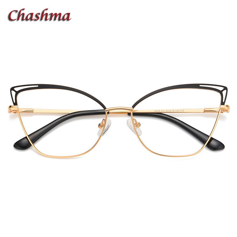 Chashma Ochki Women Full Rim Square Cat Eye Stainless Steel Eyeglasses 3038 Full Rim Chashma Ochki   