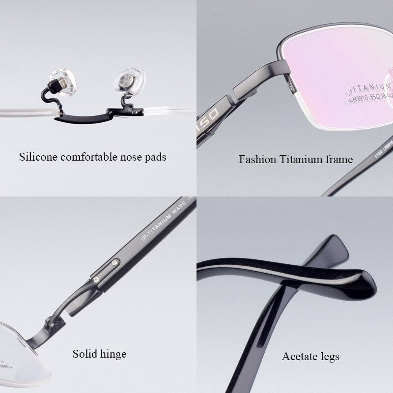 Hdcrafter Men's Semi Rim Square Titanium Eyeglasses Lr9910 Semi Rim Hdcrafter Eyeglasses