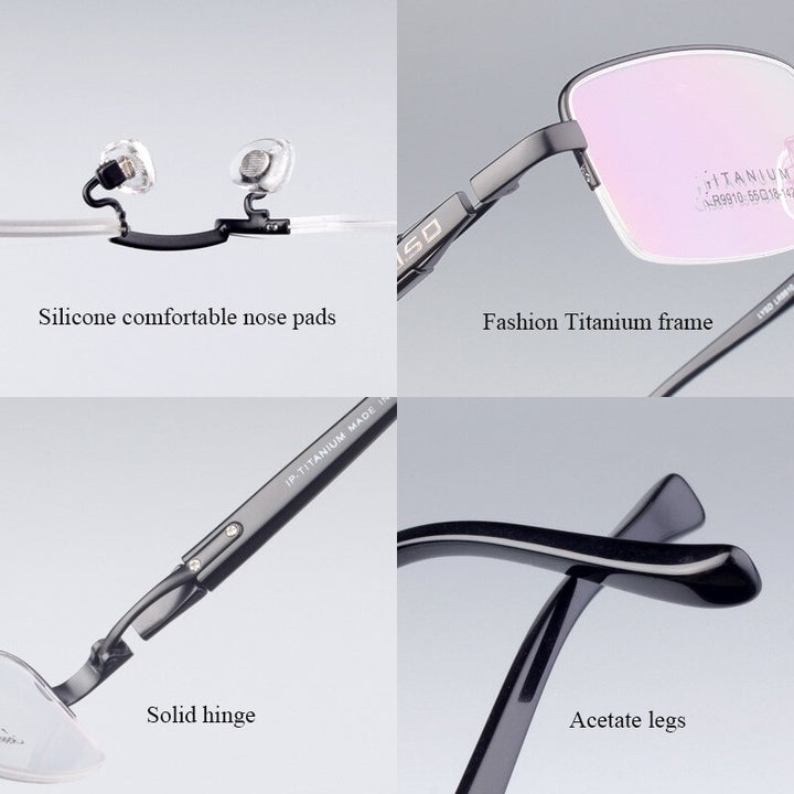 Hdcrafter Men's Semi Rim Square Titanium Eyeglasses Lr9910 Semi Rim Hdcrafter Eyeglasses